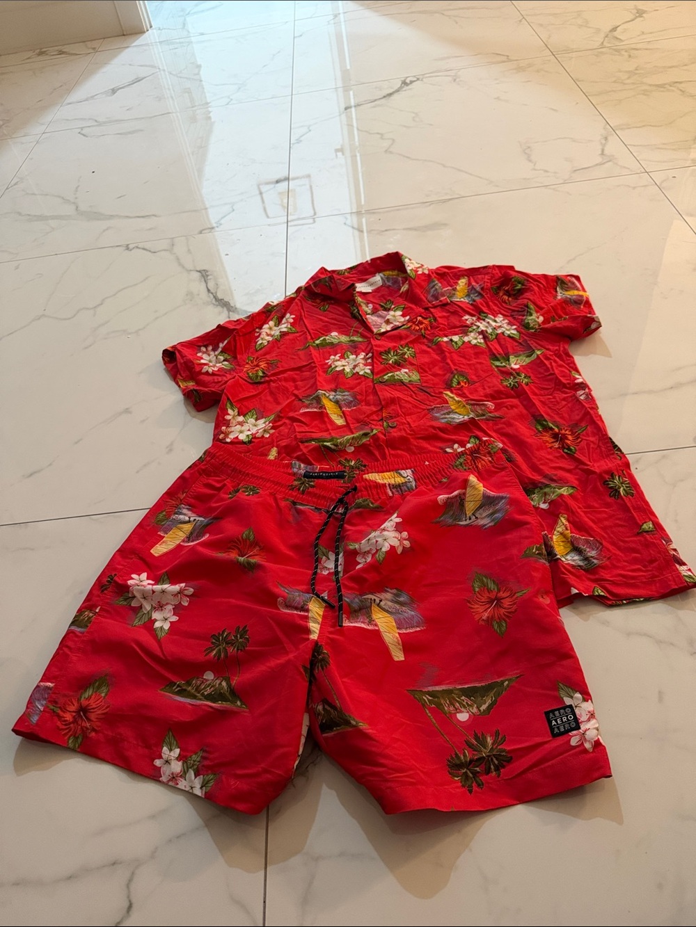 Aeropostale Red Tropical Hawaiian Button-Up Shirt & Matching Shorts Set @@@
